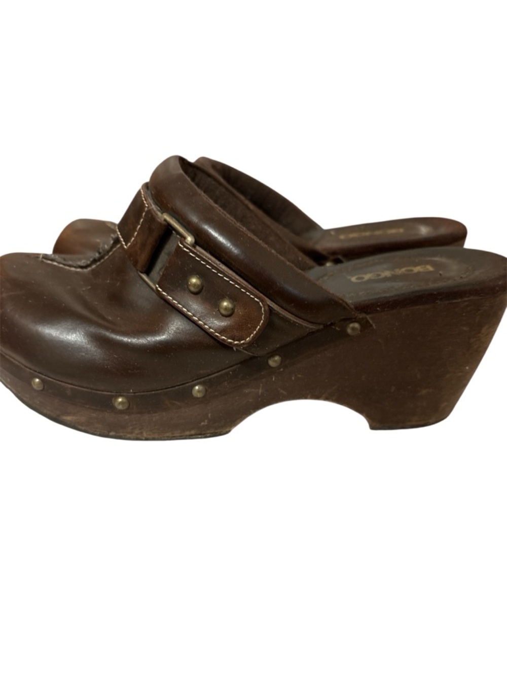 BONGO Dark Brown Leather Slip-On Clogs
